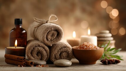 Luxury Spa Atmosphere with Aromatherapy Candles and Natural Decor