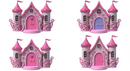 Four colorful fairytale castles childish illustration