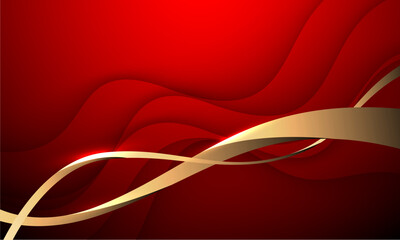Fototapeta premium Abstract wave gold ribbon curve on red design modern luxury background vector