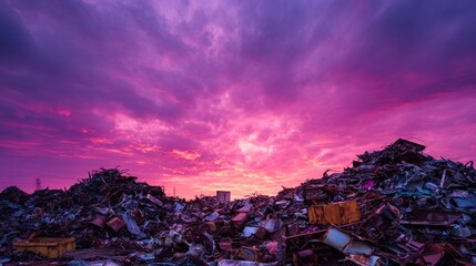 Global Pollution Problem Shown by Landfill and Dramatic Sky
