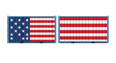Illustrated shipping containers displaying patriotic themes of united states