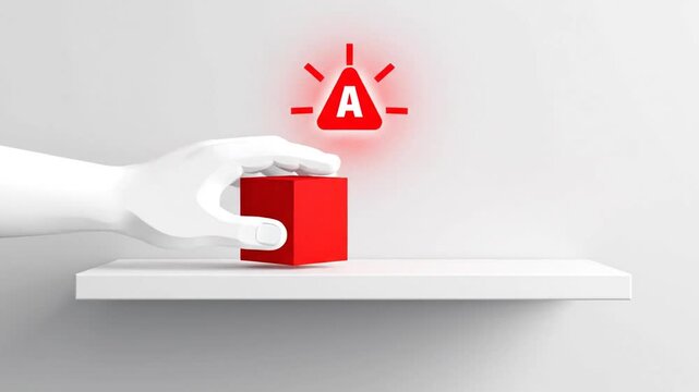 Hand Interacts with Red Cube and Floating A Symbol.