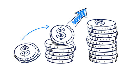 Coins stacked with an upward arrow, representing financial growth and investment success