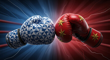 Gloves clash in vibrant showdown emphasizing competitive forces with energy