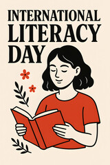 Celebrating International Literacy Day with an illustration of a person reading a book and enjoying the beauty of knowledge
