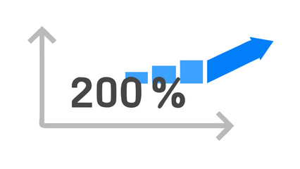 Illustration of a graph showing a 200 increase, the graph is represented by an arrow and blue squares