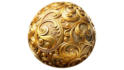 Intricate gold ornamental sphere isolated on transparent background, showcasing luxurious baroque patterns and textures for adding a touch of elegance to your designs