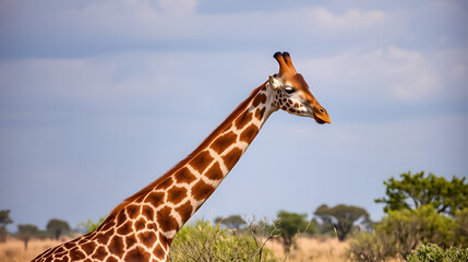 Majestic mature giraffe in the African savannah showcasing long neck