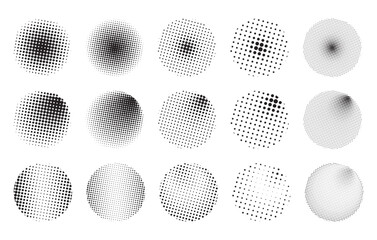 Vector illustration of various halftone circles with different dot densities
