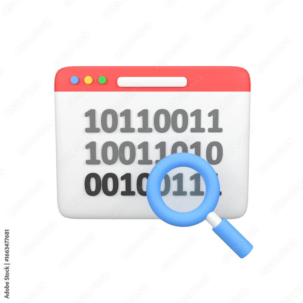 Aufkleber web with binary code isolated 3d render icon illustration