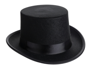 Luxury Black Formal Top Hat with Ribbon Trim, isolated on transparent background PNG