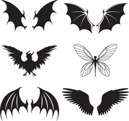 Black wings and mythical creature silhouette bat wings
