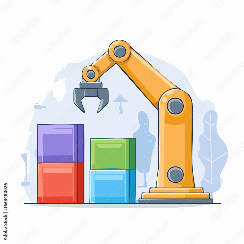 Poster automated industrial robot picking colored blocks