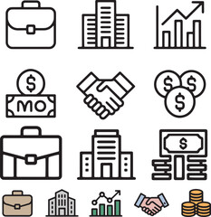 Finance and business icons set with graph chart and investment growth symbols