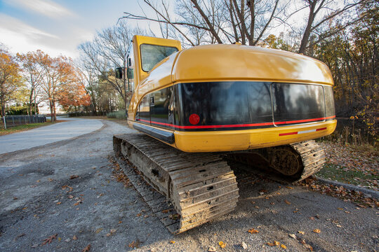 Construction machinery backhoe tractor at construction site