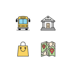 Explore the City with Bus, Museum, Shopping & Navigation Icons for Travel & Tourism