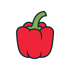 Red bell pepper with green stem and dark outline vegetable food