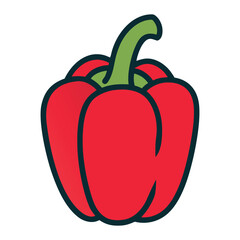 Red bell pepper with green stem simple flat illustration vegetable