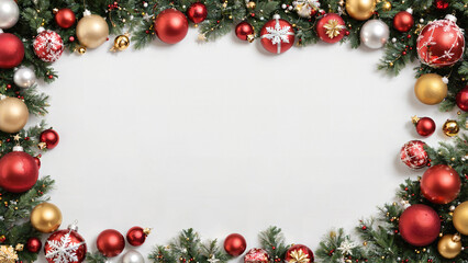 Christmas Frame with Red and Gold Ornaments