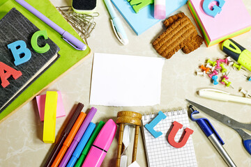 Creative and vivid array of school supplies emphasizing learning and preparation for the school year