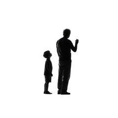 Father and Son Silhouettes Gazing Upwards, Sharing a Moment of Wonder