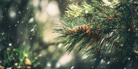 The Snowy Pine Branch Glimmering in a Winter Wonderland