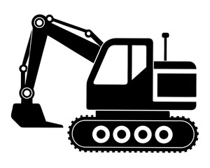 Excavator machine art silhouette vector,Construction Vehicle Excavator black silhouette vector
