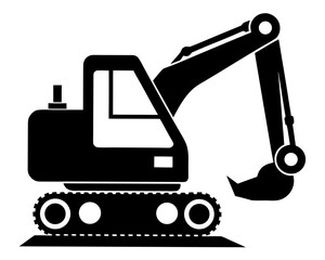 Excavator machine art silhouette vector,Construction Vehicle Excavator black silhouette vector