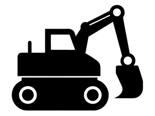 Excavator machine art silhouette vector,Construction Vehicle Excavator black silhouette vector