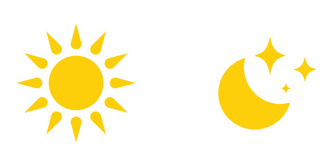 Bright vector drawing on white background. Sun, moon and star icon on white background.   Modern isolated vector icon set.  Vector icon set on white background.  isolated art work. EPS 10. 