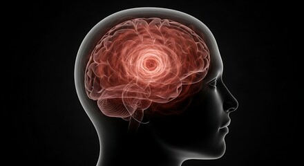 Obraz premium Radiant Mind - Pulsating Red Neurological Waves in a Transparent Head Profile.