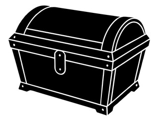 Wooden treasure chest silhouette vector, Treasure chest flat vector