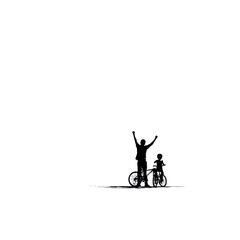 Silhouette of Father and Child Celebrating After a Bike Ride