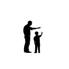 Father and Son Silhouettes Pointing Towards the Future