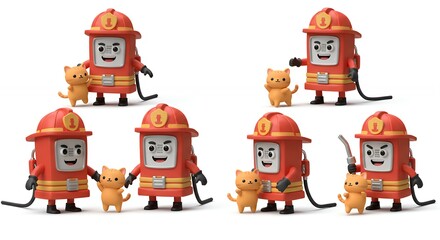 Firetruck toy figures with cat companions