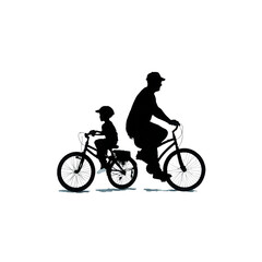 Fototapeta premium Silhouette of Father and Son Riding Bikes at Sunset