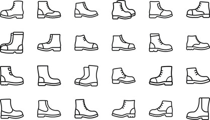 Boot icons collection on white background footwear