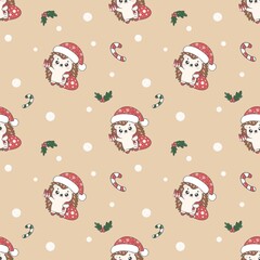 Christmas Hedgehog Holding Present and Santa Bag Festive Design