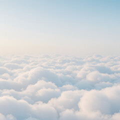 Fototapeta premium Clouds Over the Horizon: A serene panorama of fluffy clouds, stretching endlessly towards the clear blue sky, evoking a sense of tranquility and vastness.