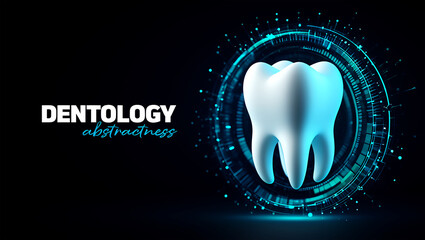 White tooth surrounded by glowing blue digital technology image