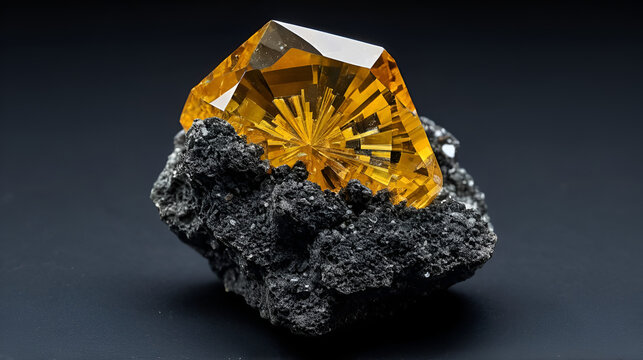macro mineral stone Andradite on a black background