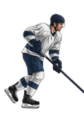 Fototapeta premium Dynamic ice hockey player in action, ready for the game, professional athlete with intense focus and determination, sports illustration for marketing use