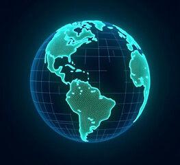 A global business map illustration of our planet, the continents of the world, on a blue background