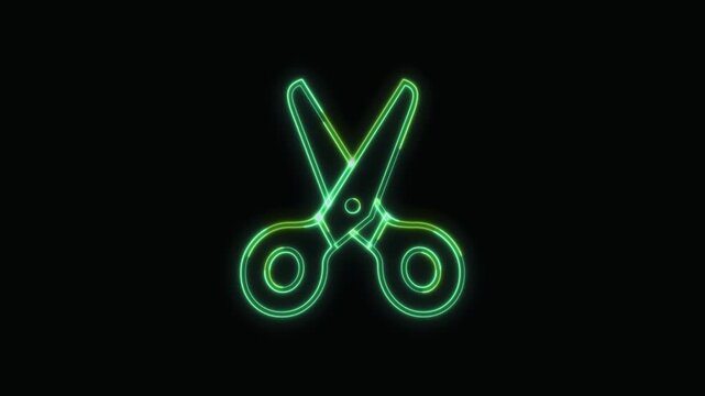  Scissors Icon Neon Seamless Loop 4K with Black Background Animated Promotional Typography for Video Editing