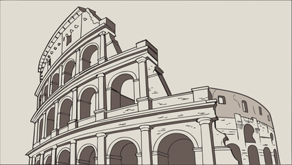 Illustration of the colosseum with arches and columns in a cartoon style perspective view