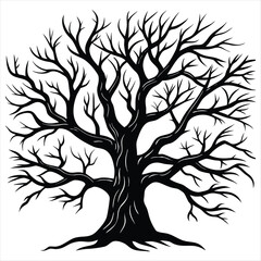 Obraz premium Detailed Silhouette of a Bare Tree with Intricate Branches and Roots for Nature-Inspired Designs and Artistic Projects