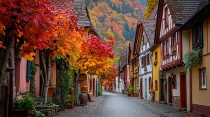 Fototapeta premium Colorful autumn street in a european town