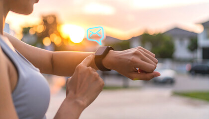 Hand Checking Smartwatch with Message Hologram