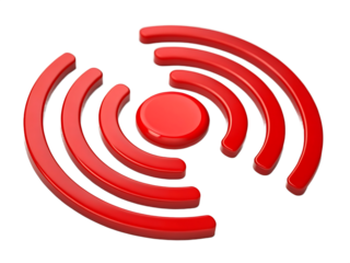 Red Wifi Symbol Illustration for Wireless Internet Connection with Shiny Surface on Black Background for Modern Technology and Networking