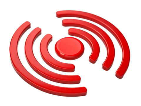 Red Wifi Symbol Illustration for Wireless Internet Connection with Shiny Surface on Black Background for Modern Technology and Networking
